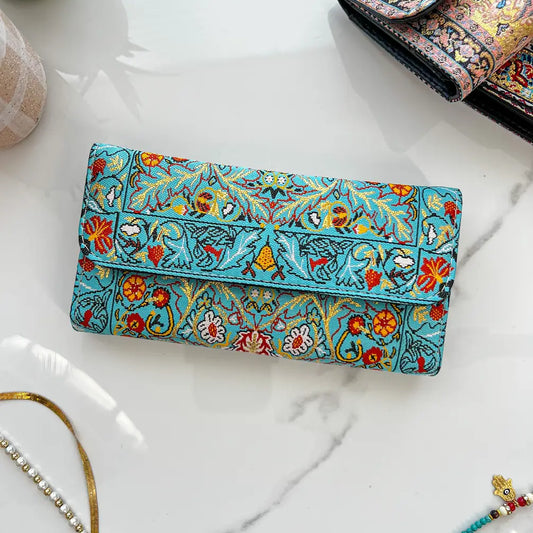 Turquoise Wallet Women, Boho Handmade Wallet, Rug Design Wallet