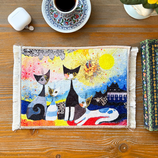 Small Mousepad, Cat Design Miniature Rug