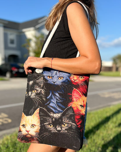 Tote Bag with Cat Design, Cute Christmas Gifts, Woven Fabric Bag