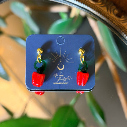 Glass Earrings, Cute Earrings, Pepper Earrings