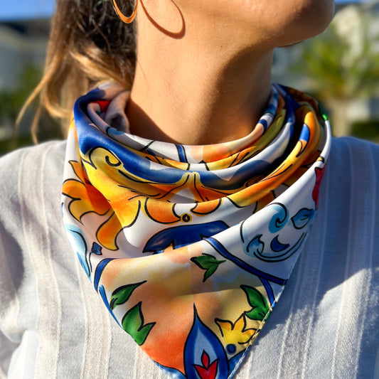 Floral Scarf, Luxury Scarf, Floral Bandana, Satin Bandana