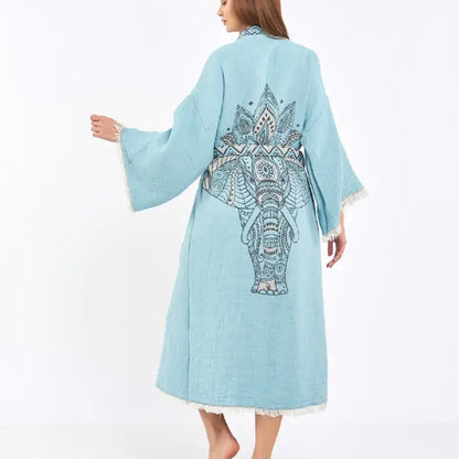 Blue Kimono, Boho Robe, Kaftan Kimono, Jacquard Kimono