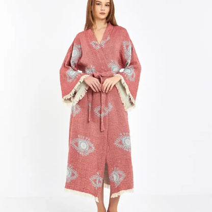 Evil Eye Kimono, Cotton Jacquard Fabric Kimono, Long Kaftan