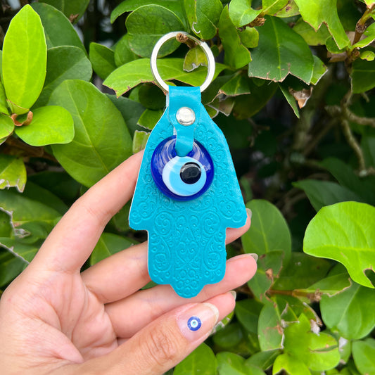Turquoise Keychain, Evil Eye Keyring, Hamsa Hand Keychain