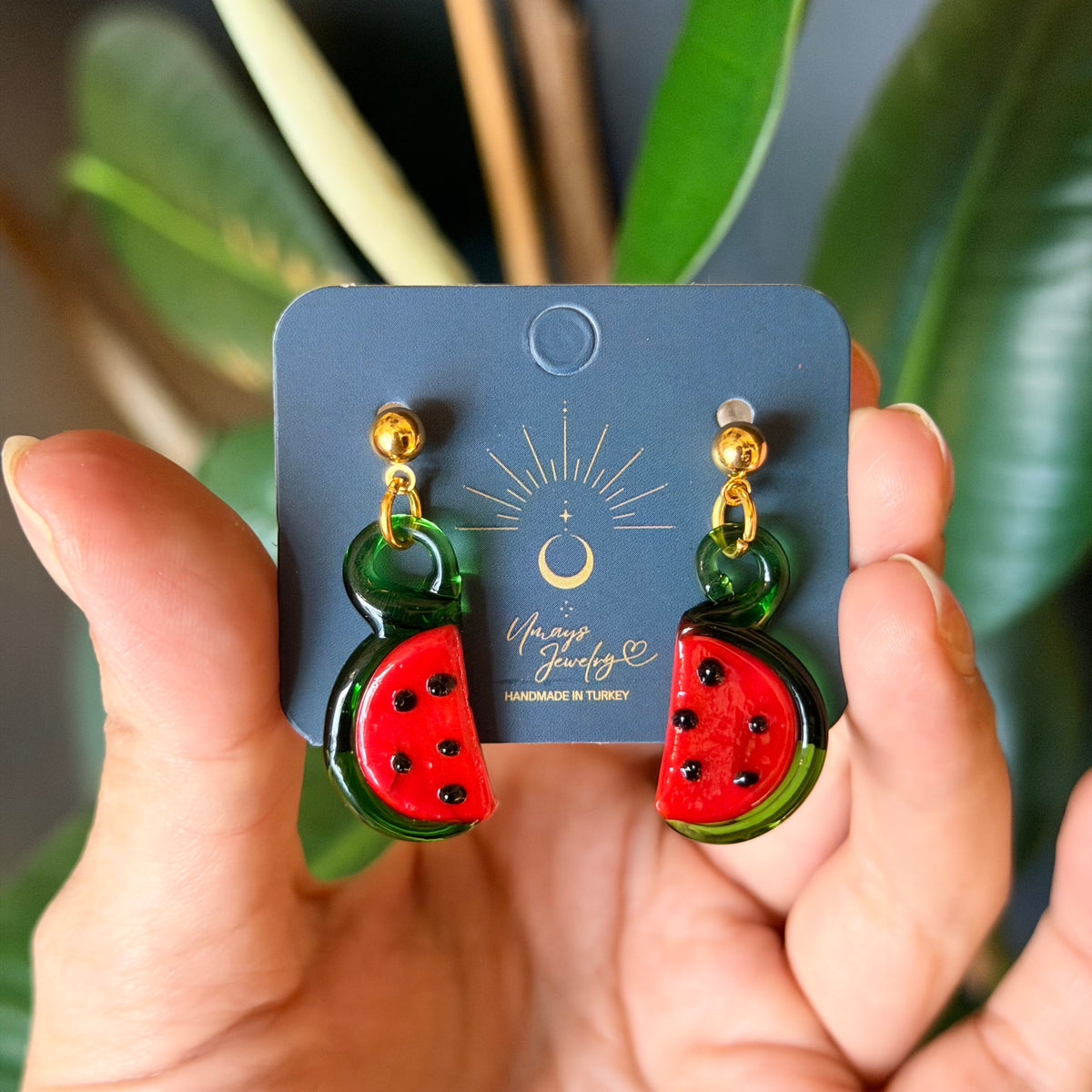 Watermelon Glass Earrings, Handmade Earrings, Cute Jewelry