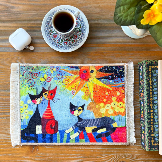 Cat Design Miniature Rug, Decorative Rug Mousepad