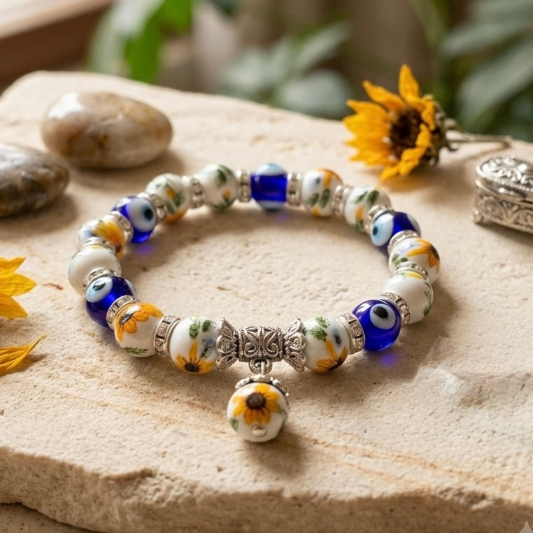 Handmade Bracelet, Glass Beaded Bracelet, Evil Eye Bracelet