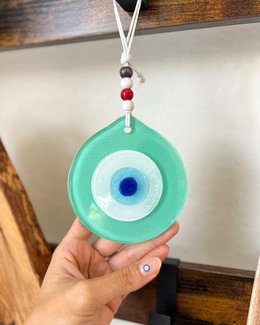 Turquoise Glass Evil Eye Decor, Evil Eye Hanging, Large Evil Eye