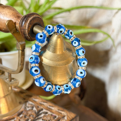 Glass Beaded Stretch Bracelet, Evil Eye Bracelet, Boho Jewelry