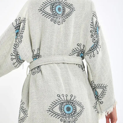 Evil Eye Kimono, Jacquard Kimono, Festival Kaftan Kimono