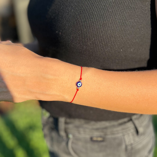 Evil Eye Cord Bracelet with Adjustable String, Red Cord Bracelet with Evil Eye