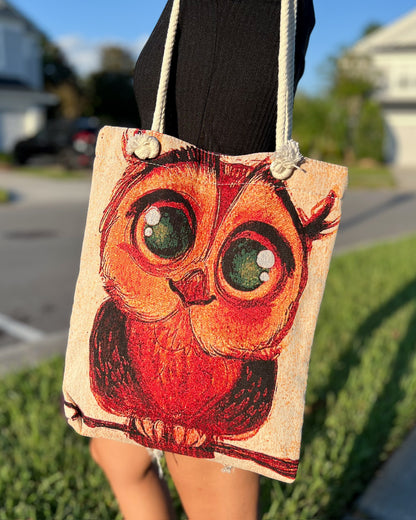 Owl Design Tote Bag, Gift for Animal Lovers, Cute Tote Bag