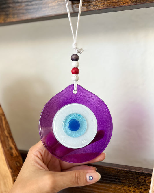 Purple Evil Eye Wall Hanging, Evil Eye Wall Decor, Glass Decor