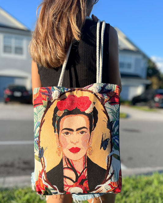 Frida Kahlo Design Tote Bag from Woven Fabric