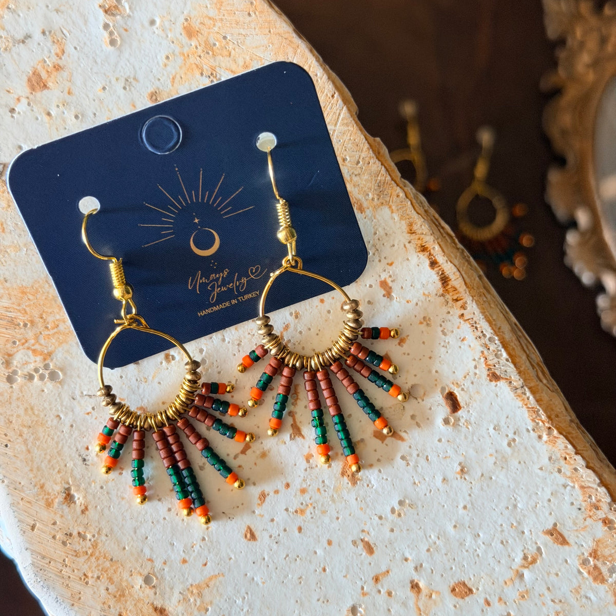 Bohemian Beaded Hoop Earrings, Colorful Statement Earrings