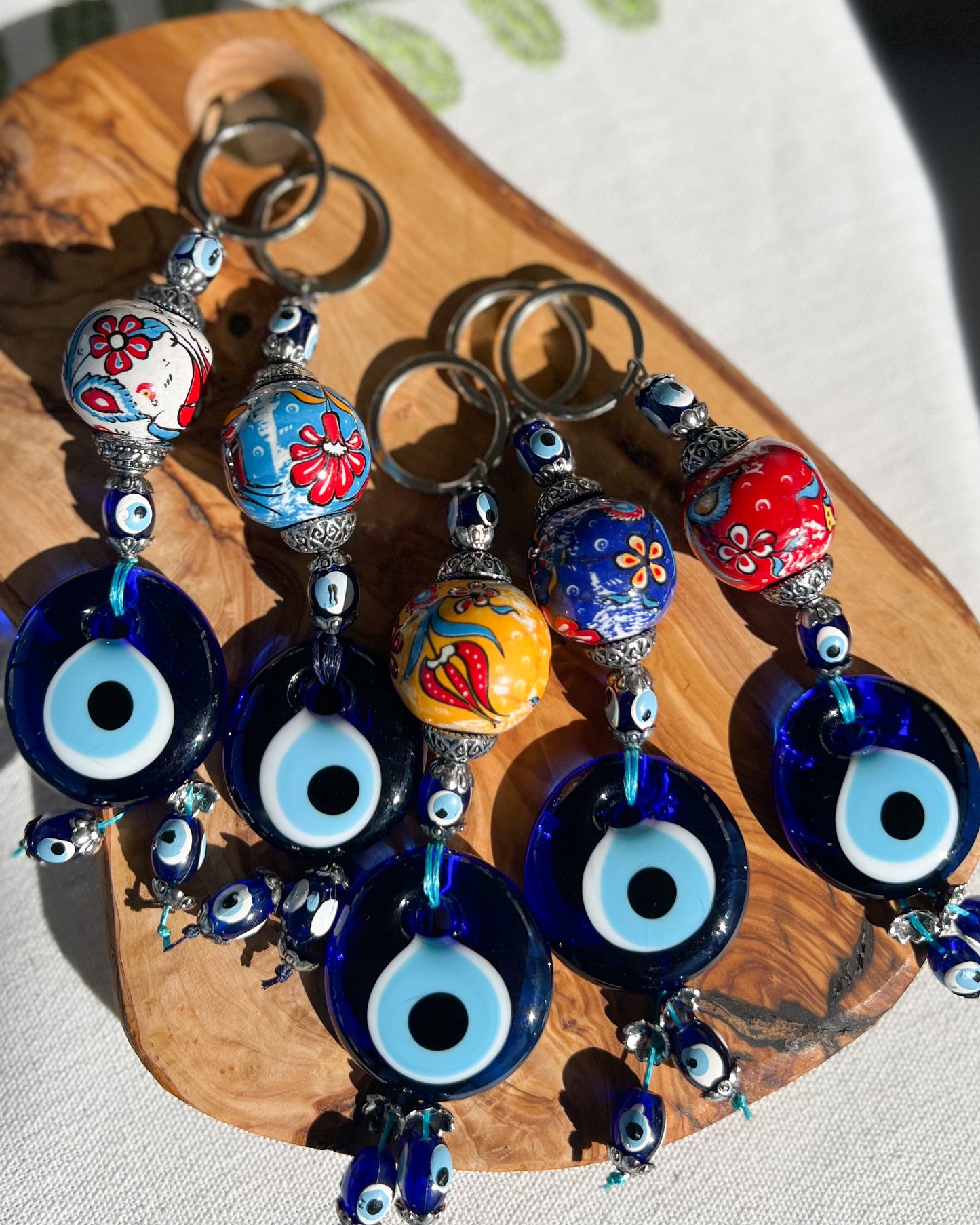 Evil Eye Keychain with Handpainted Ceramic Ball, Boho Keychain