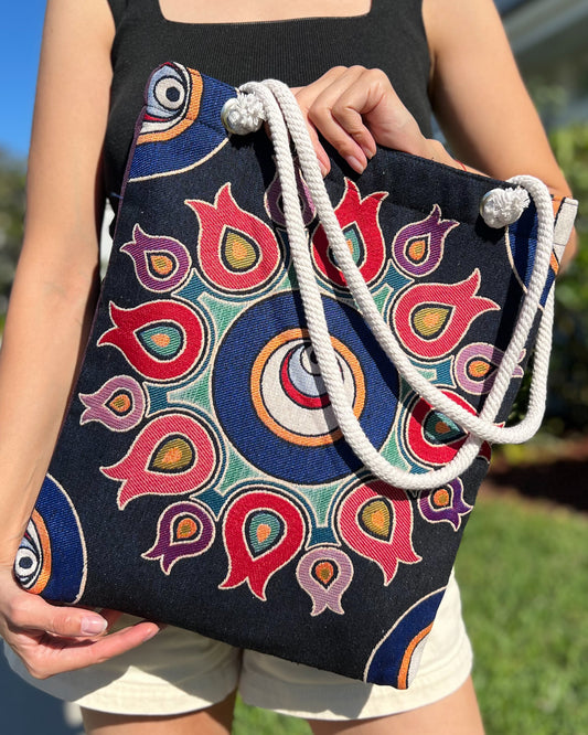 Boho Shoulder Bag, Handmade Tote, Evil Eye Bags