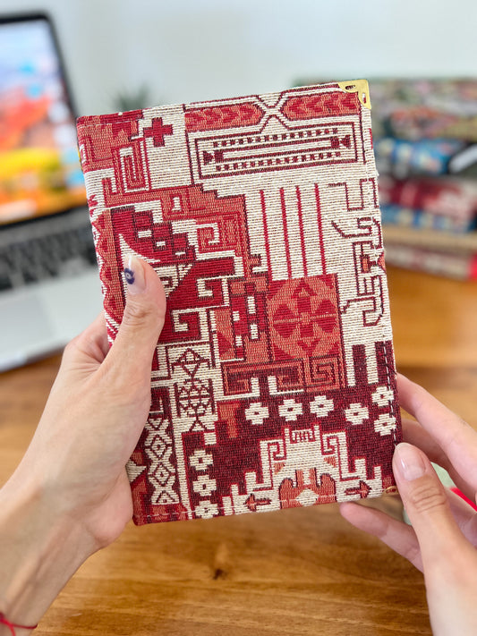 Red Large Notebook, Rug Design Handmade Notebook