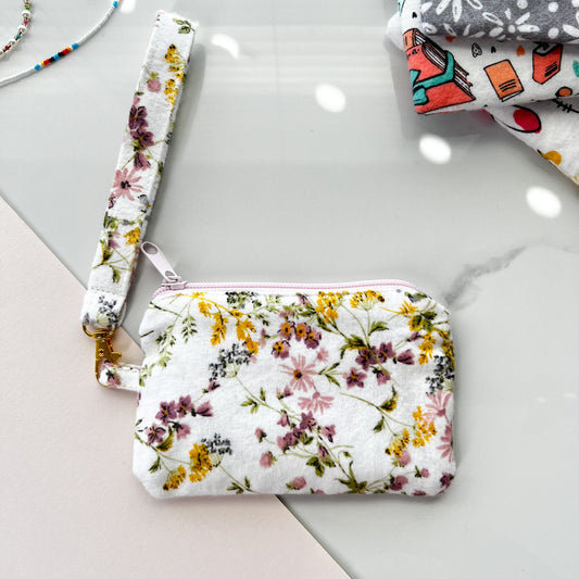 Cute Floral Coin Purse with Wristlet, Fabric Zipper Pouch