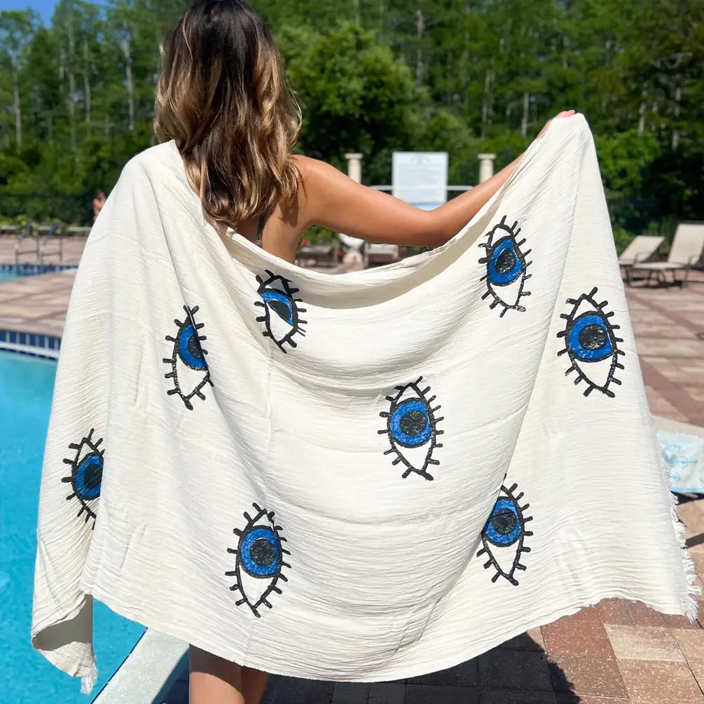 Luxury Cotton Towel, Beach Towel, Evil Eye Towel