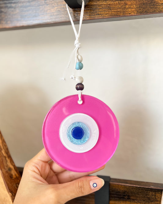 Pink Evil Eye Wall Hanging, Protection Decor, Boho Decor