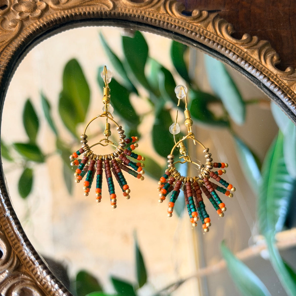 Bohemian Beaded Hoop Earrings, Colorful Statement Earrings