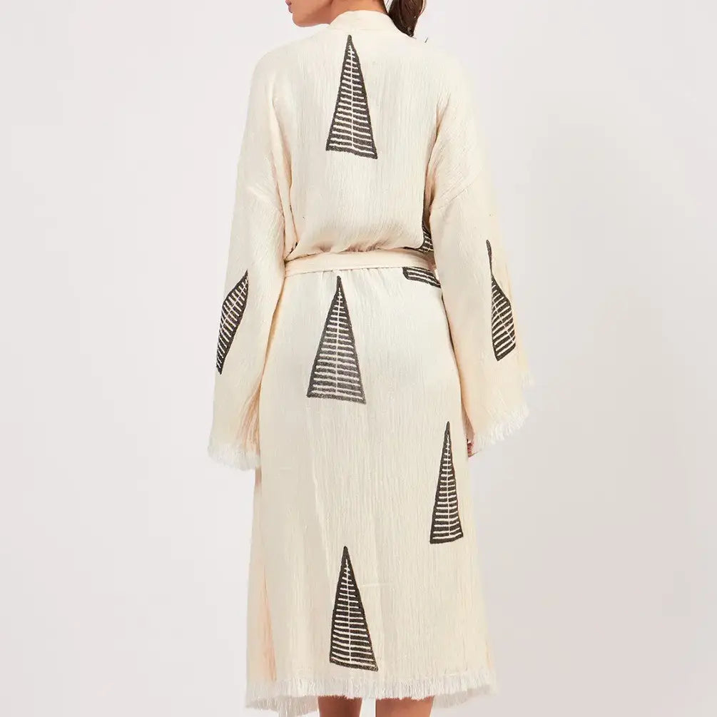 Organic Cotton Long Kimono, Block Printed Robe