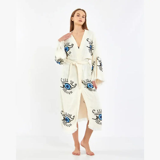 Long Evil Eye Kimono, Cotton Kimono, Evil Eye Robe, Kaftan