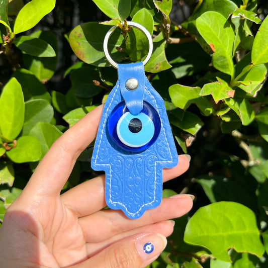 Blue Evil Eye Keychain. Hamsa Hand Keyring, Boho Keychain