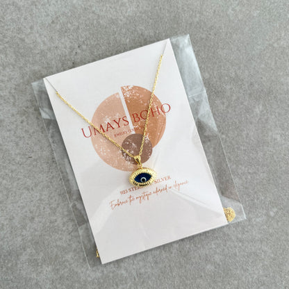 Evil Eye Silver Necklace with Charm, Bohemian Jewelry for Women