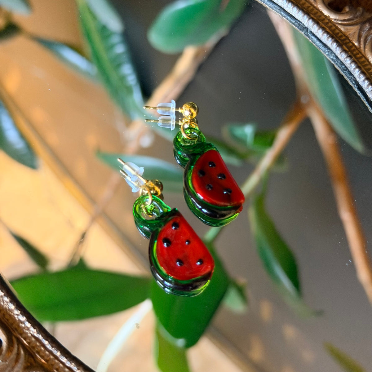 Watermelon Glass Earrings, Handmade Earrings, Cute Jewelry
