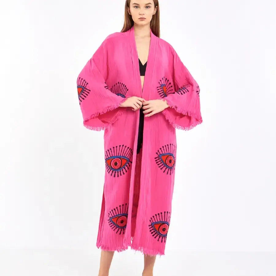 Evil Eye Kimono, Block Print Robe, Organic Cotton Kimono