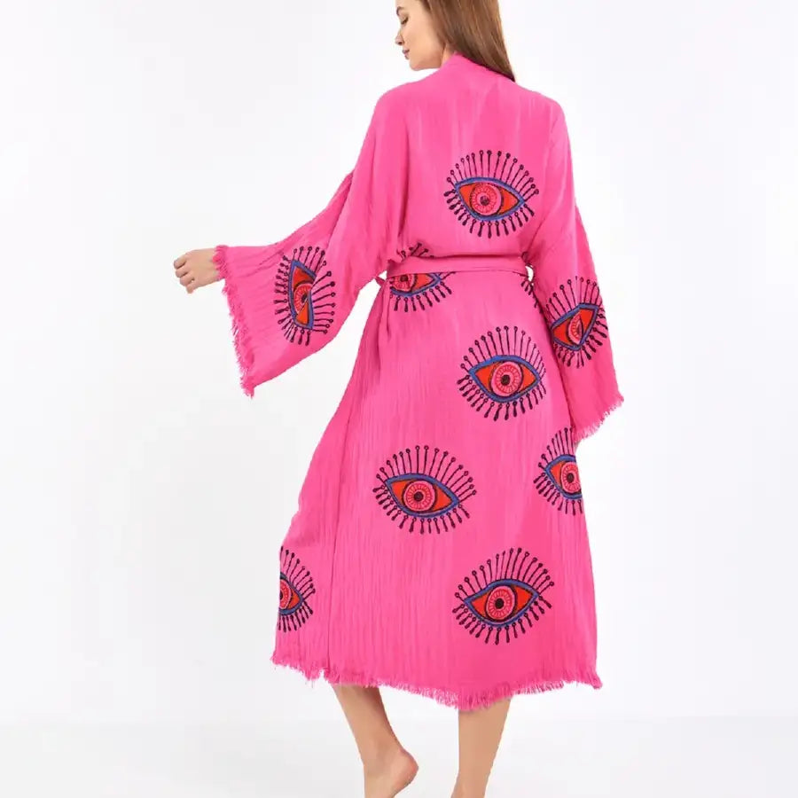 Evil Eye Kimono, Block Print Robe, Organic Cotton Kimono