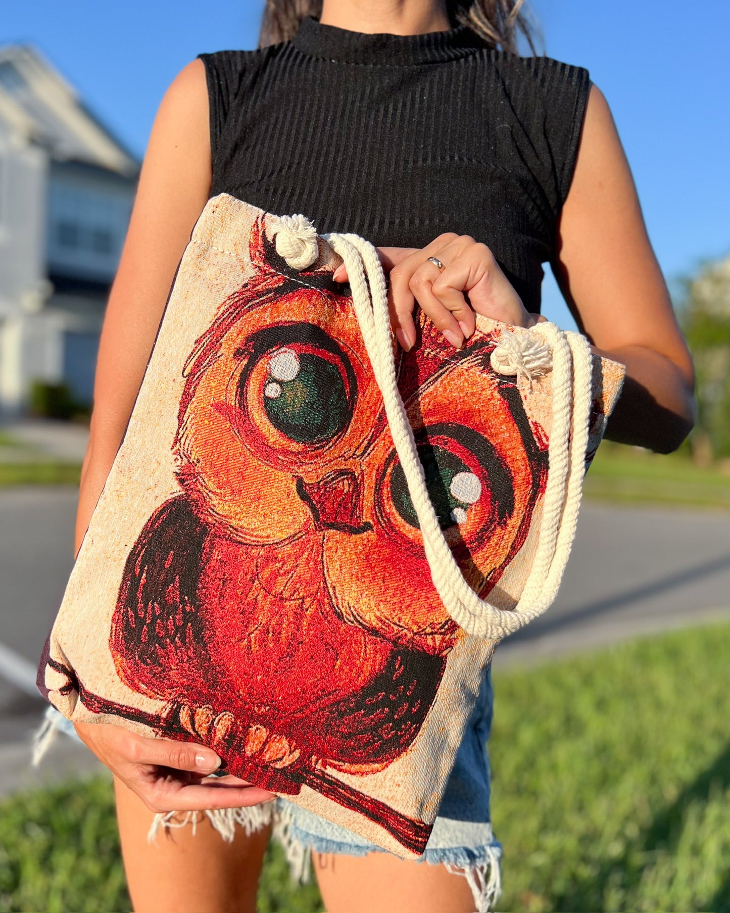 Owl Design Tote Bag, Gift for Animal Lovers, Cute Tote Bag