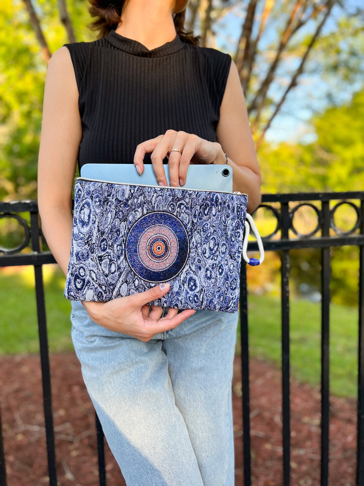 Slim Clutch Bag, Boho Clutch With Wristlet, Handmade Clutch