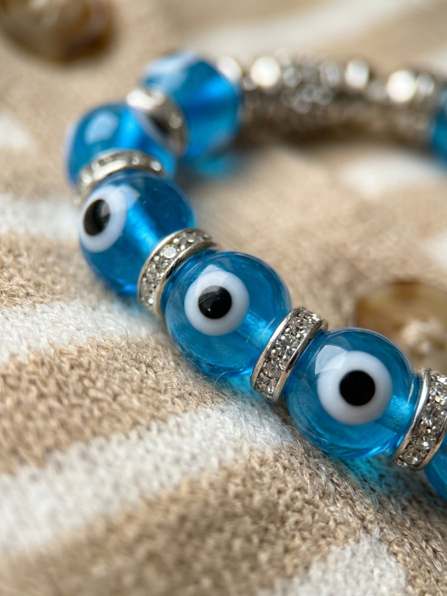 Glass Beaded Stretch Bracelet, Evil Eye Bracelet, Boho Jewelry