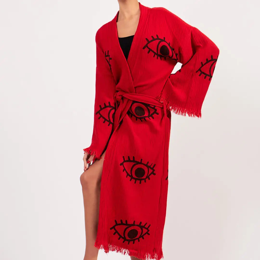 %100 Cotton Boho Kaftan/Kimono/Bathrobe, Evil Eye Kimono