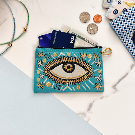 Handmade Fabric Pouch, Zipper Pouch, Evil Eye Purse