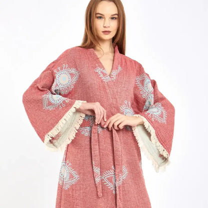 Evil Eye Kimono, Cotton Jacquard Fabric Kimono, Long Kaftan