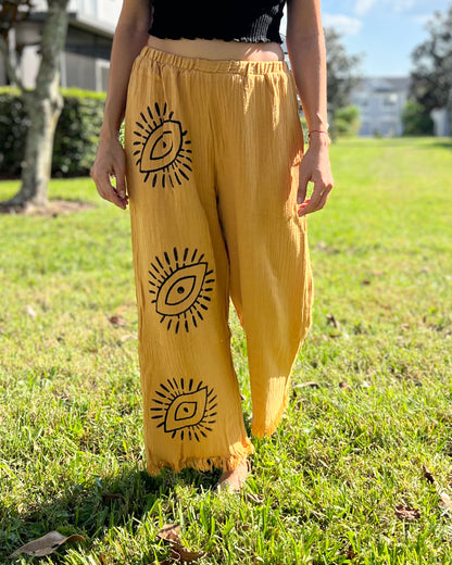 Evil Eye Pants, Muslin Pants, Cotton Bohemian Pants