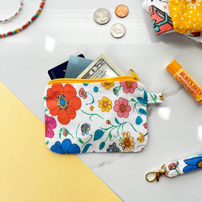 Floral Coin Purse, Fabric Zipper Pouch, Small Pouch