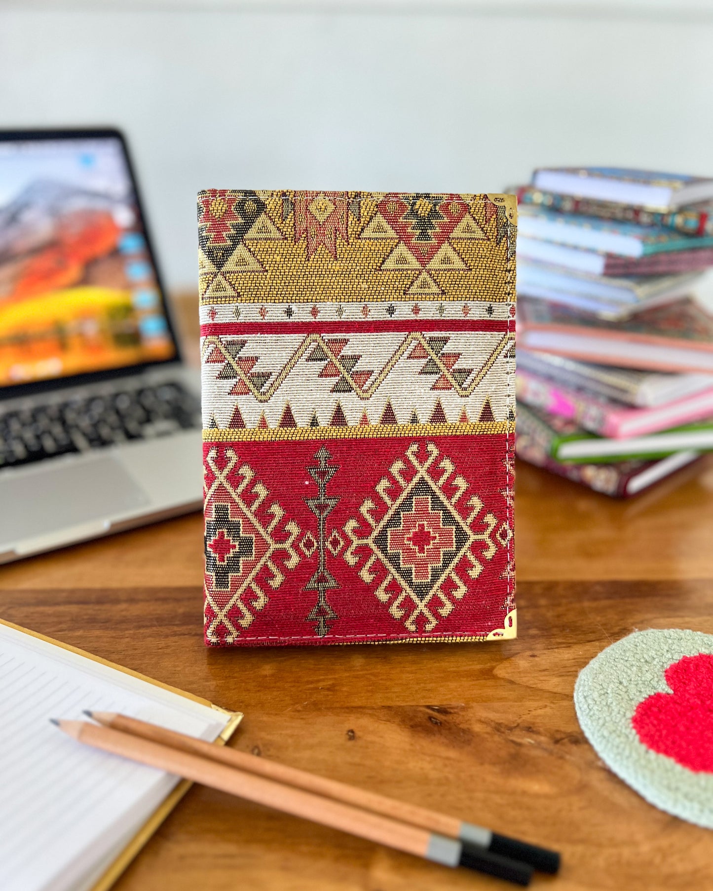 Large Notebook, Boho Handmade Journal in Rug Design