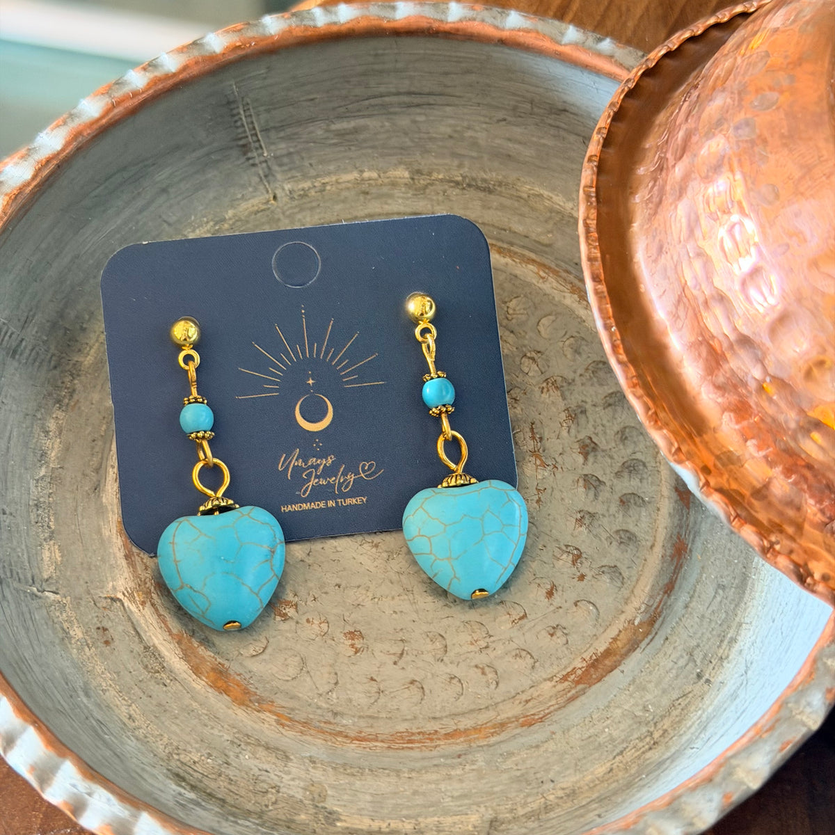 Heart Shaped Earrings, Stone Earrings, Handcrafted Earrings