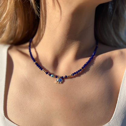 Evil Eye Beaded Choker: Boho Elephant Charm Necklace