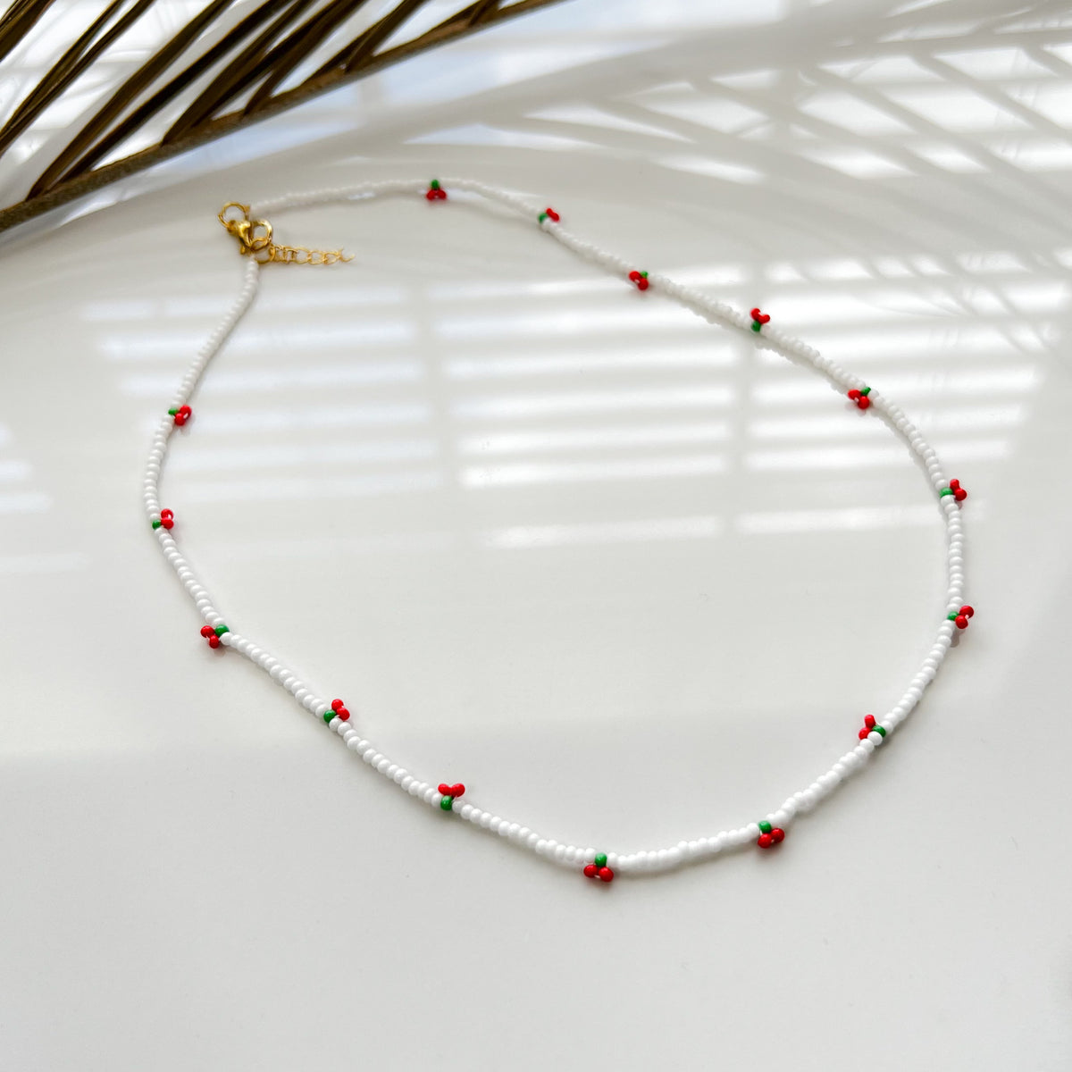 Cherry Beaded Necklace Seed Bead Choker Cherry Beaded Necklace Dainty White Necklace Everyday Boho Jewelry Trendy Cherry Charm