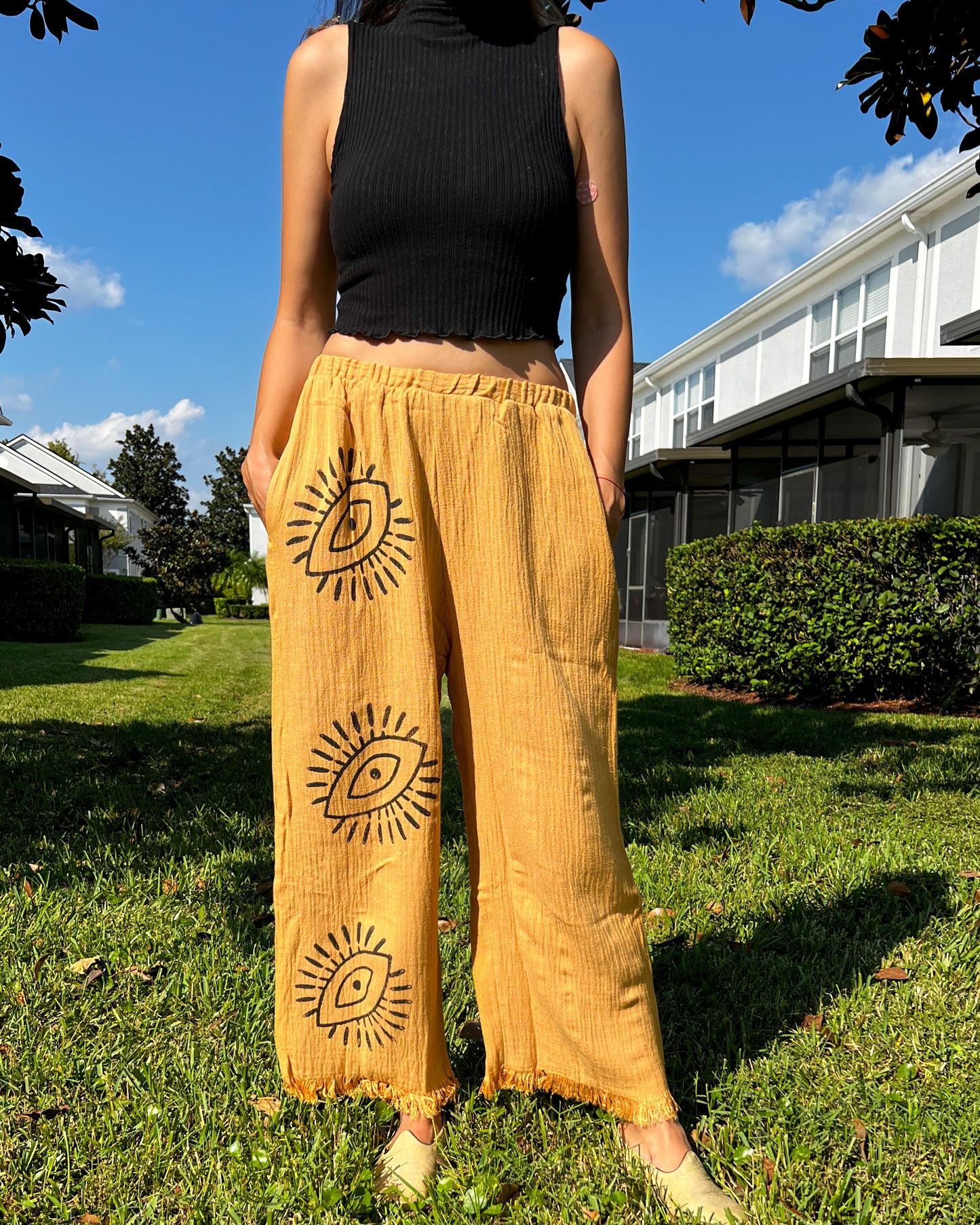 Evil Eye Pants, Muslin Pants, Cotton Bohemian Pants