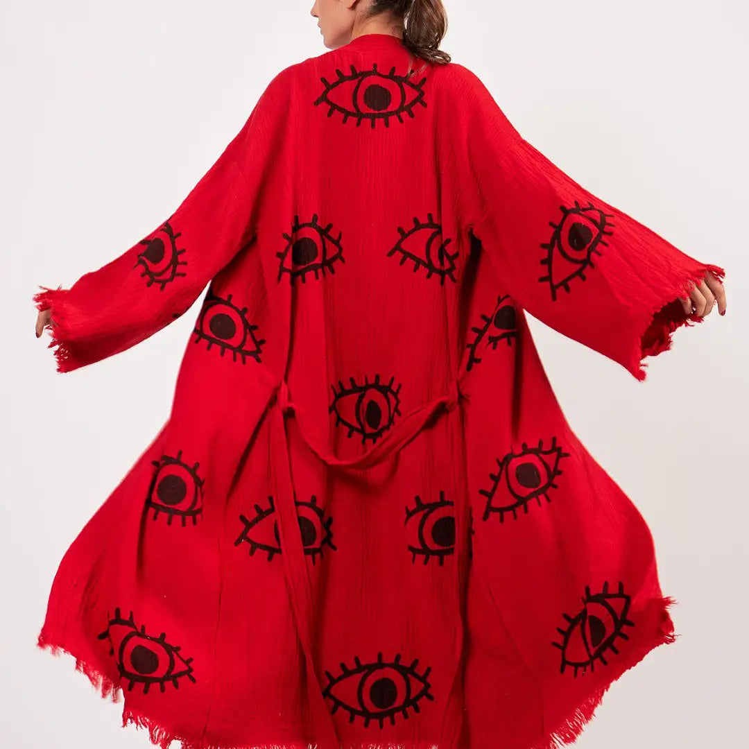 %100 Cotton Boho Kaftan/Kimono/Bathrobe, Evil Eye Kimono