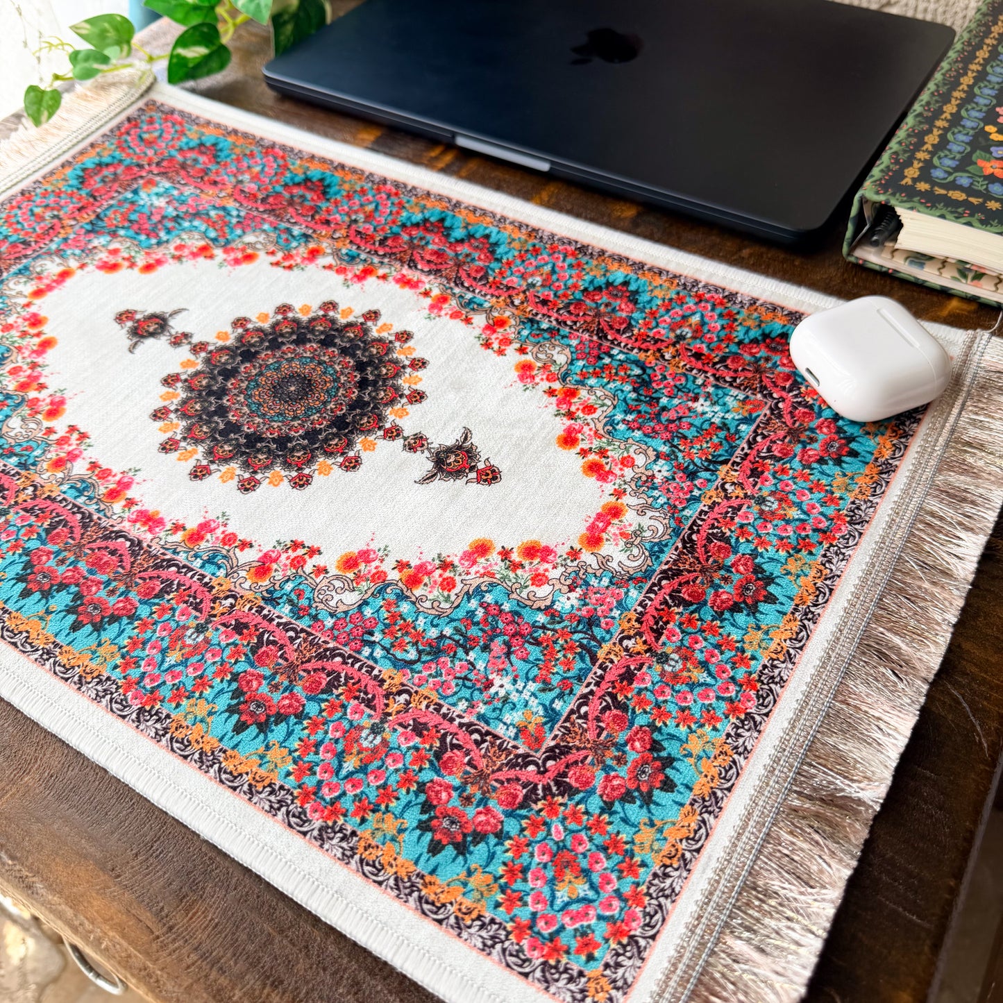 Persian Rug Design Desk Pad, Fabric Desk Mat, Miniature Rug.