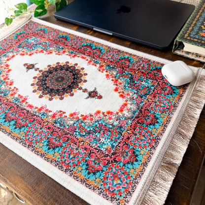 Persian Rug Design Desk Pad, Fabric Desk Mat, Miniature Rug.