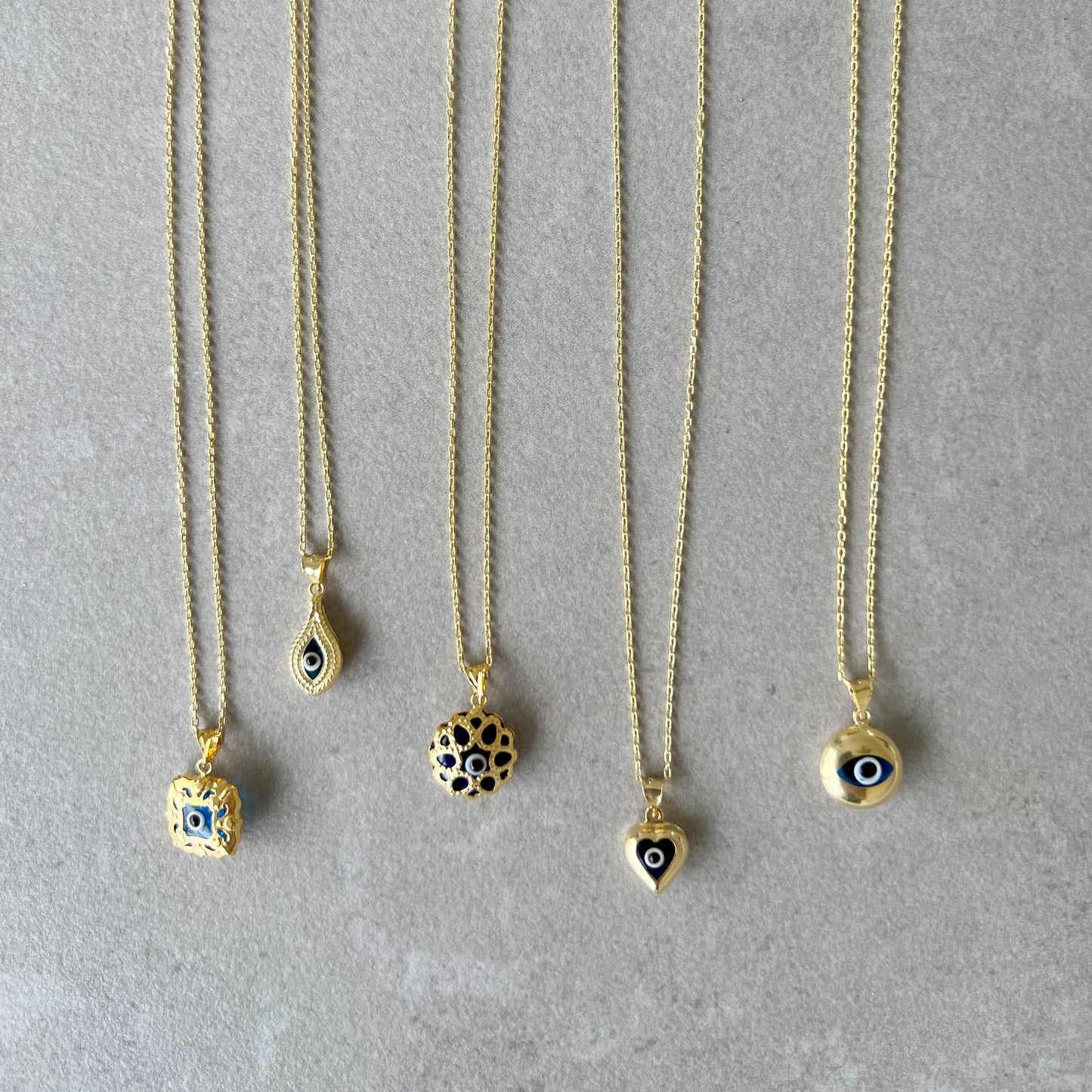 Heart Necklace, Gold Plated Silver Necklace with Evil Eye